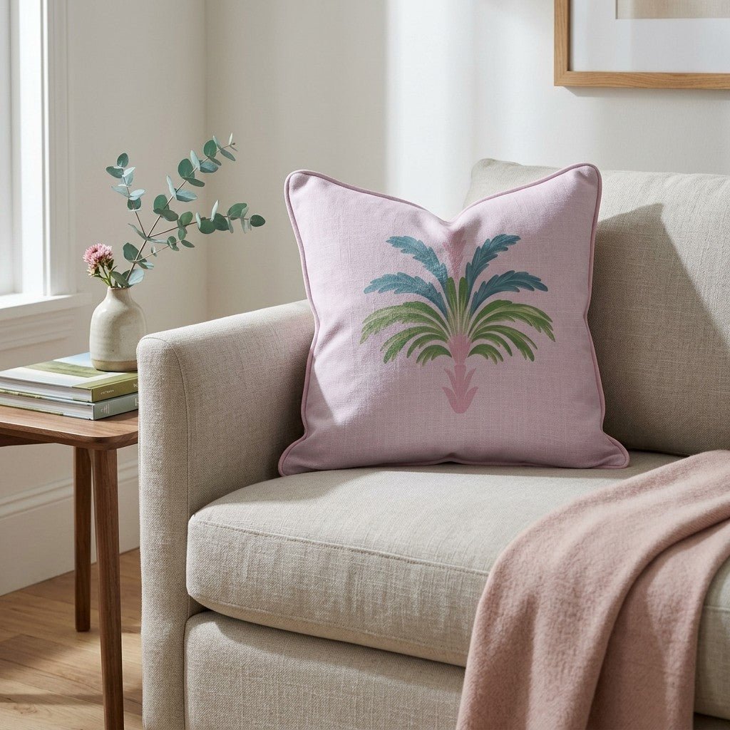Bellagio Blush Baby Pink Palm Throw Pillow