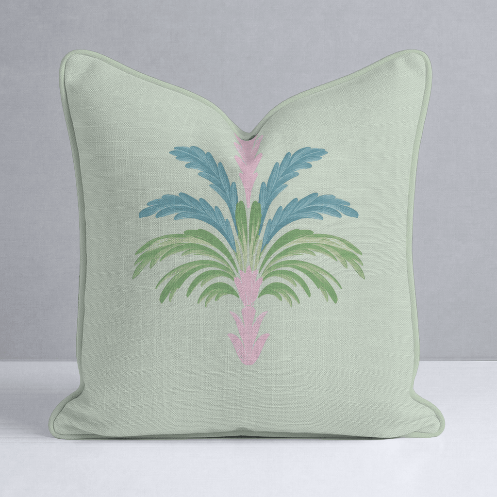 Bellagio Blush Mint Palm Throw Pillow - Lemon Park