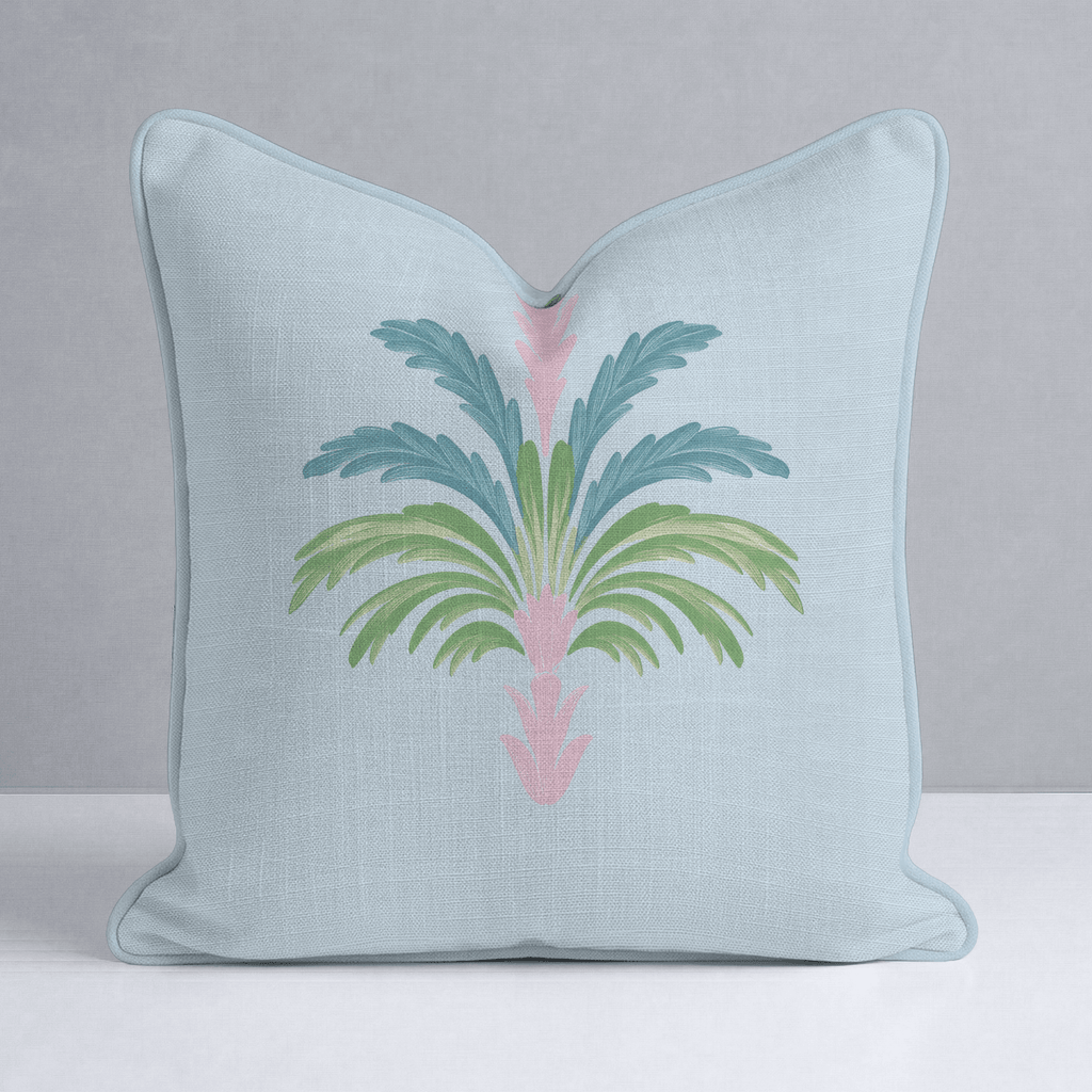 Bellagio Blush Powder Blue Palm Throw Pillow - Lemon Park