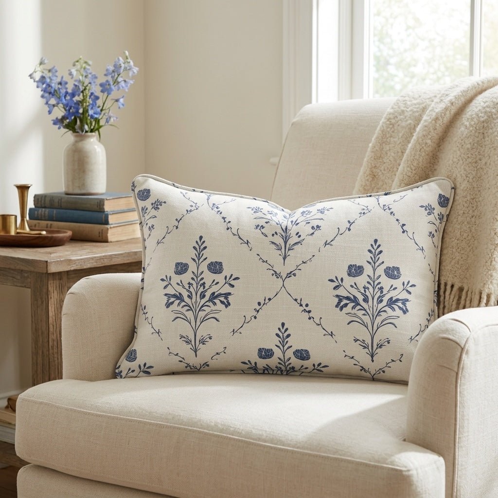 Benjamin Cream Floral Throw Pillow