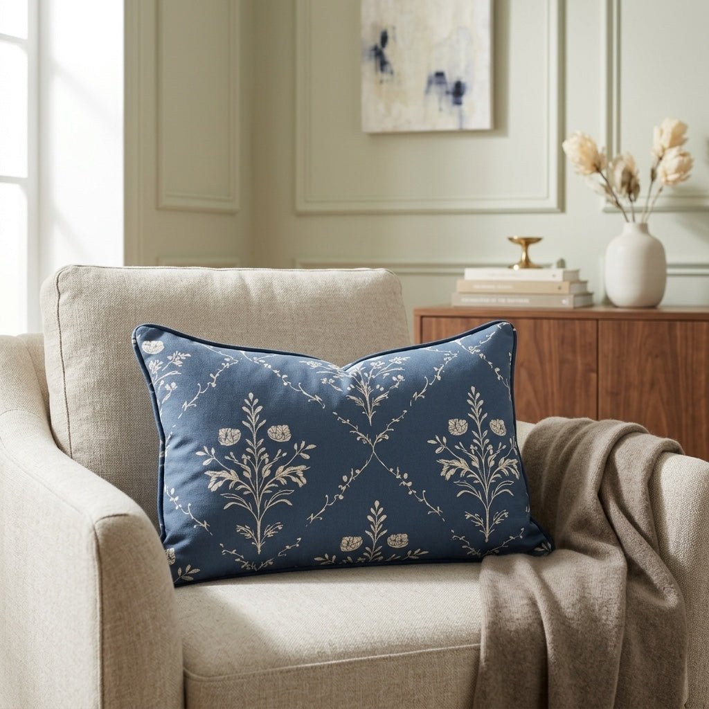 Benjamin Navy Floral Throw Pillow