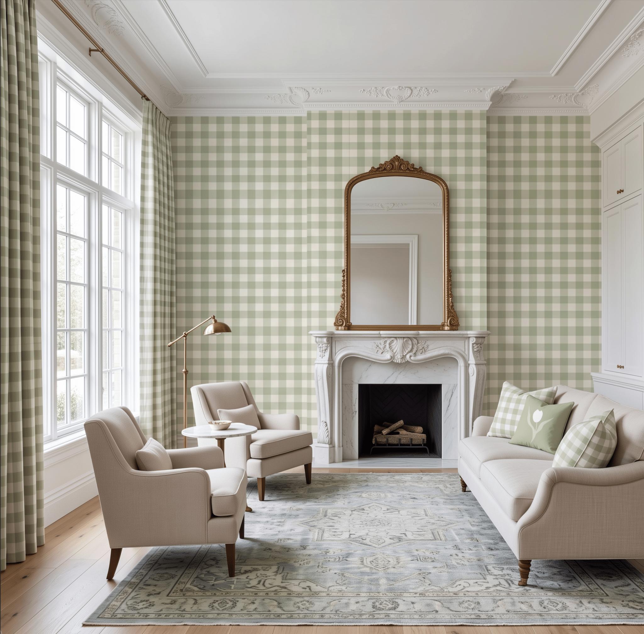 Juliet's Garden Pistachio Gingham Wallpaper