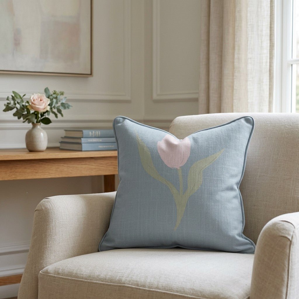 Juliet's Garden Robin Blue Tulip Throw Pillow