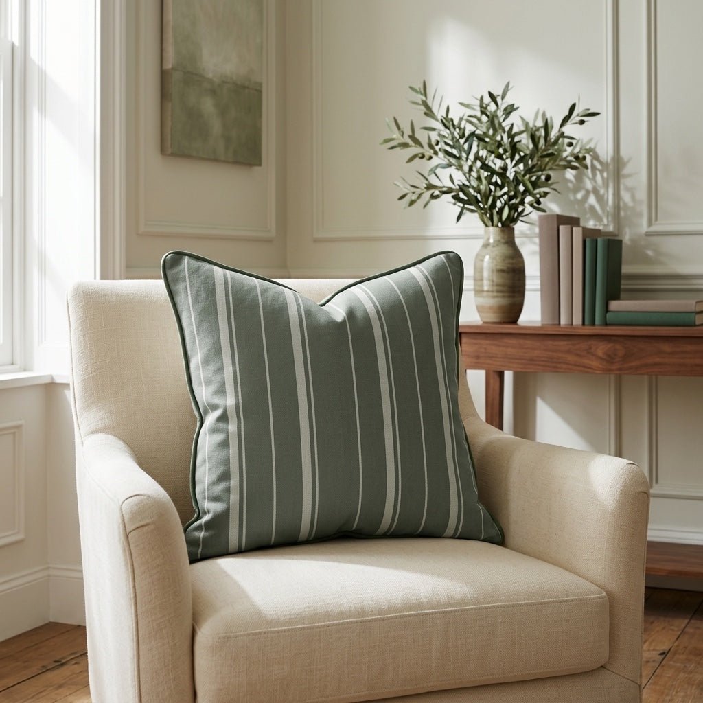The Silk Garden Evergreen Stripes Throw Pillow