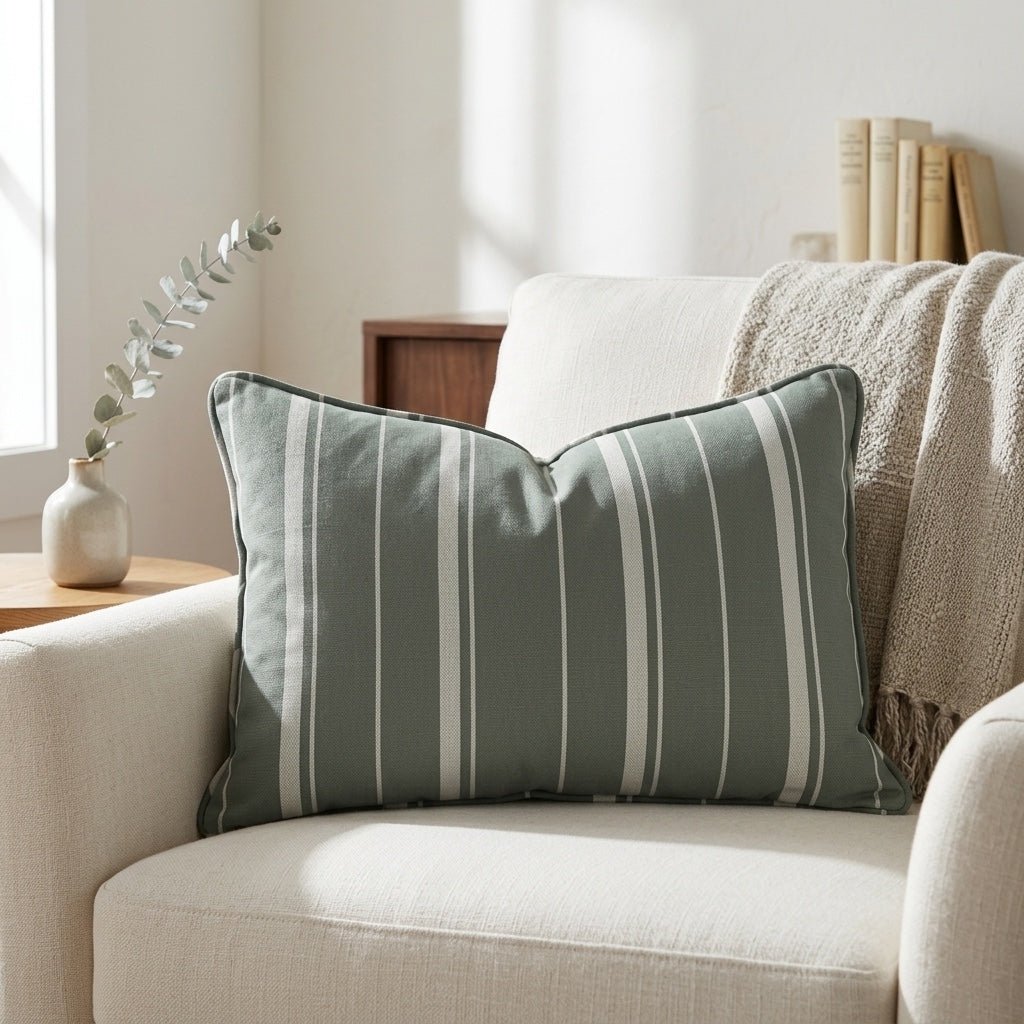 The Silk Garden Evergreen Stripes Throw Pillow