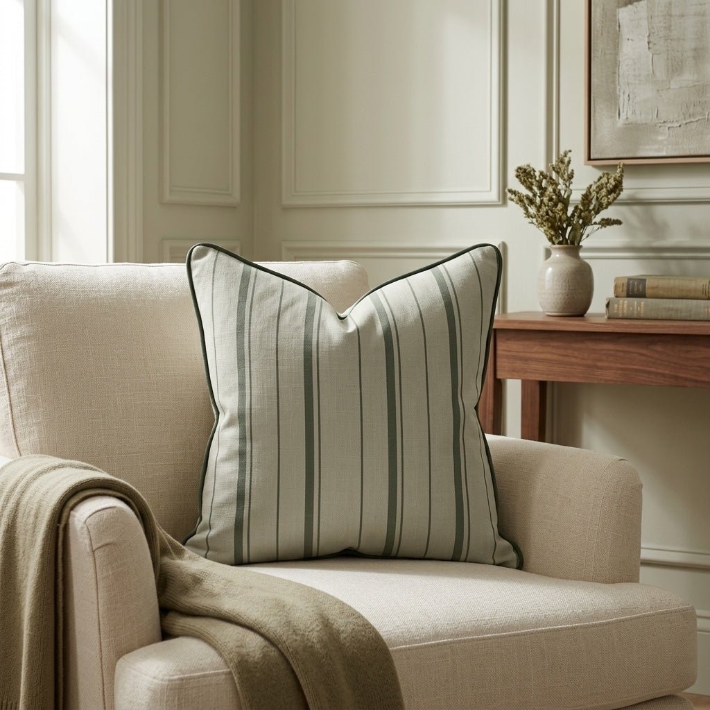 The Silk Garden Sage Stripes Throw Pillow